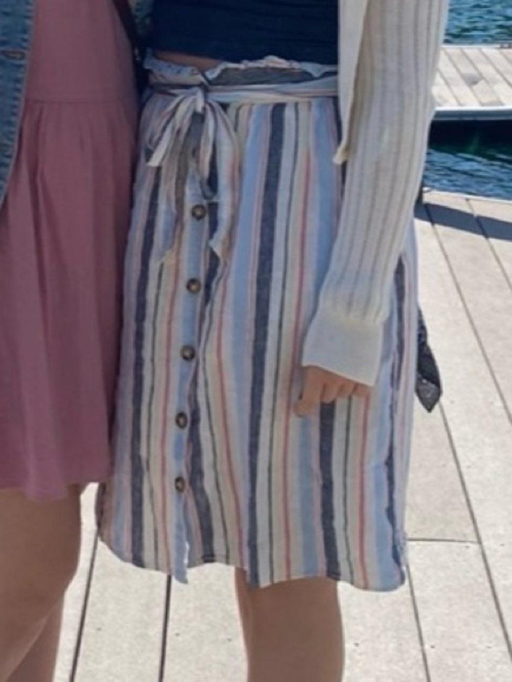 a.n.a Striped Tie & Button-Front Linen Skirt